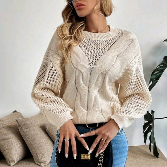 Casual Solid Color Hollow Knitted Sweater For Autumn - Picture 2 of 4